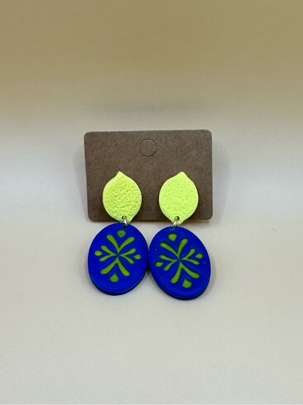 Neon Yellow & Royal Blue Drop Earrings